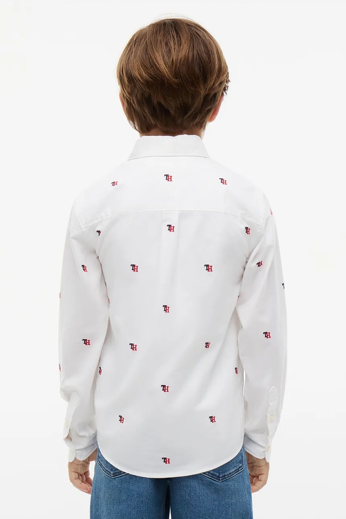 Chłopiec Tommy Hilfiger koszula oxford dziecięca bawełniana z elastanem KB0KB10664.9BY2 biały
