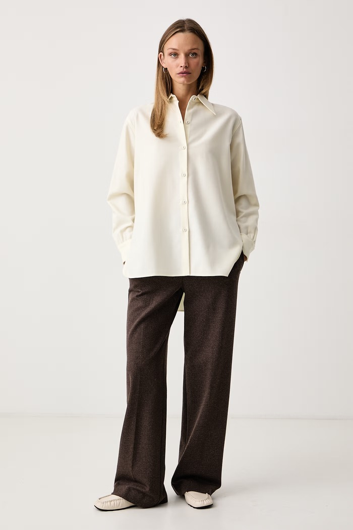 Officine Generale Košeľa dámska vlnená AURIA W26WSHI006 béžová AW26