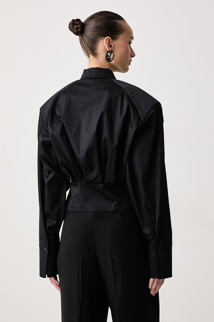 Odzież Le Privé Koszula damska bawełniana z elastanem APOLINE SHIRT NOIR LP00850 czarny