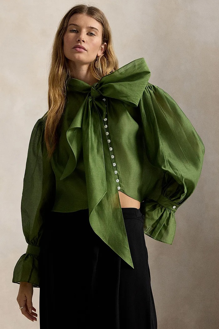 Polo Ralph Lauren Koszula damska z dodatkiem kaszmiru zielony 211B23721