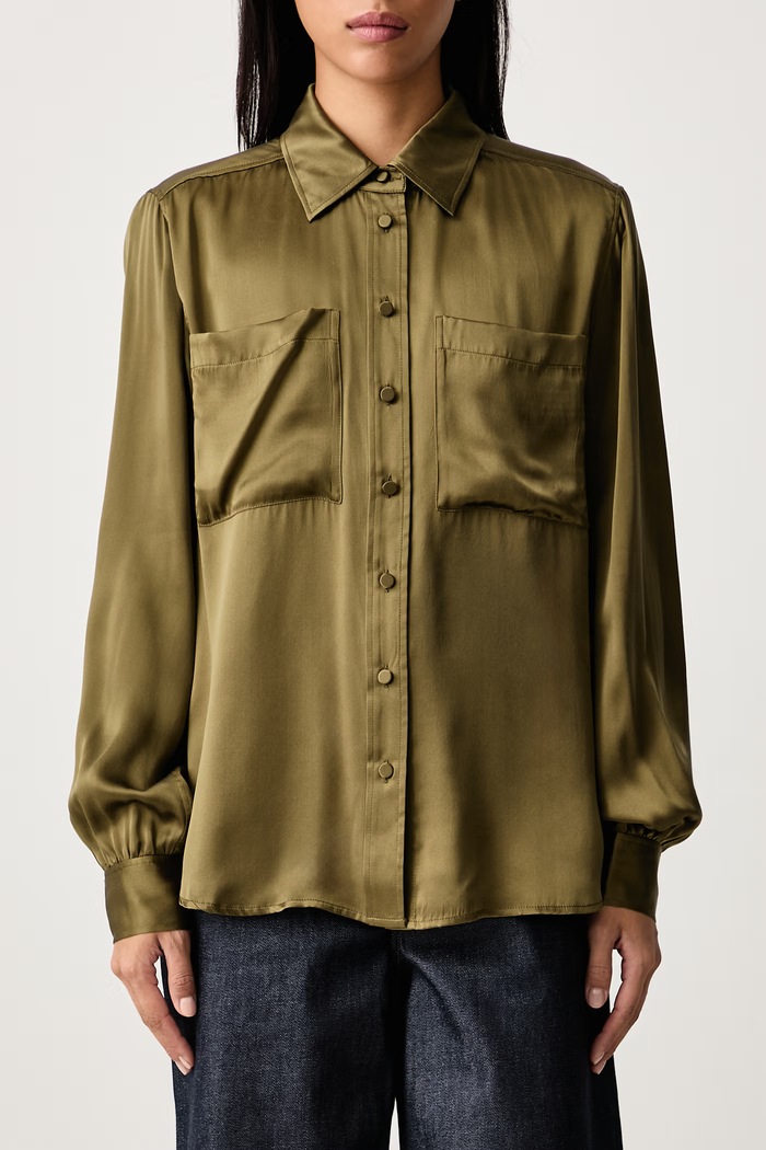 THE MODERN UTILITY SHIRT cămașă din mătase pentru femei Frame verde WS26WSH006