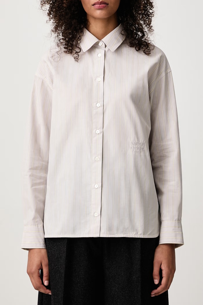 Casual koszula bawełniana damska Maison Kitsuné beżowy MRWWI09WC5101