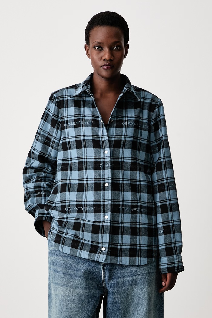 Off-White Check Flannel Padded πουκάμισο βαμβακερό γυναικείο μπλε 2FG00659T