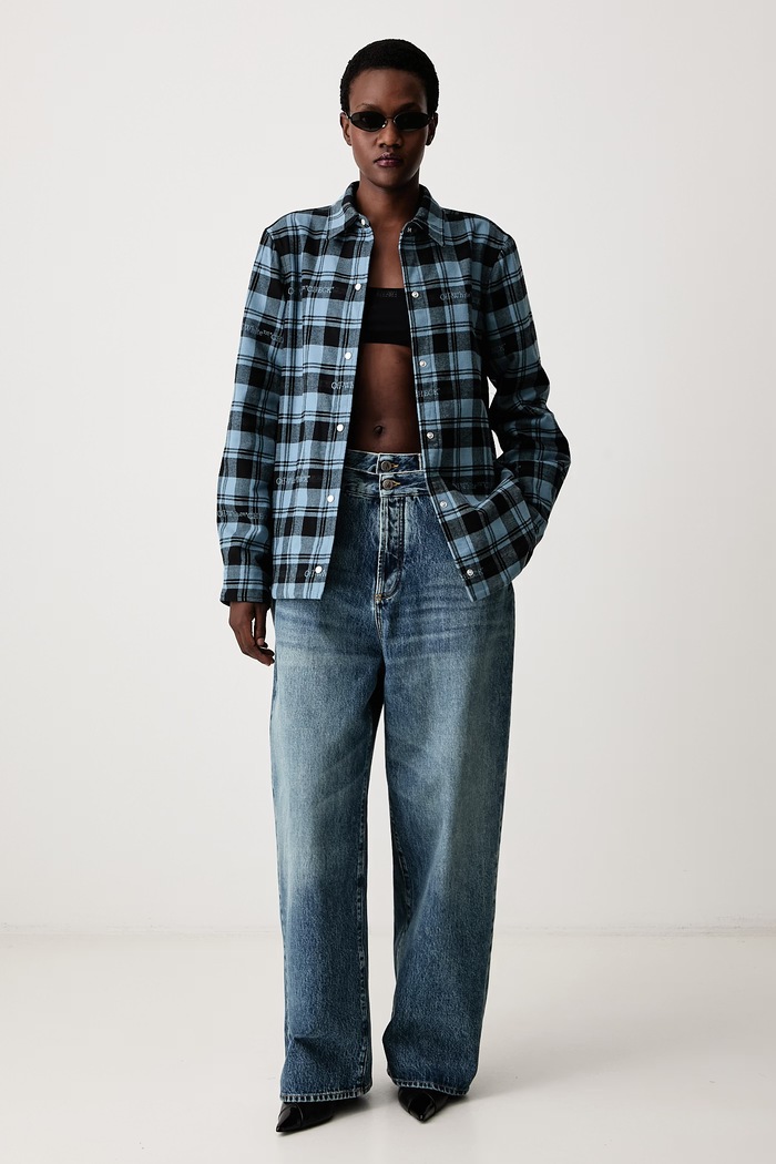 Off-White Check Flannel Padded πουκάμισο βαμβακερό γυναικείο 2FG00659T μπλε AW26