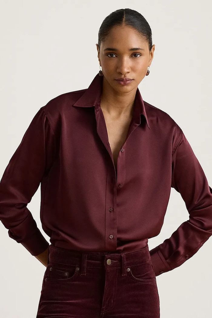 Lauren Ralph Lauren Cămașă pentru femei burgundia 200B27610