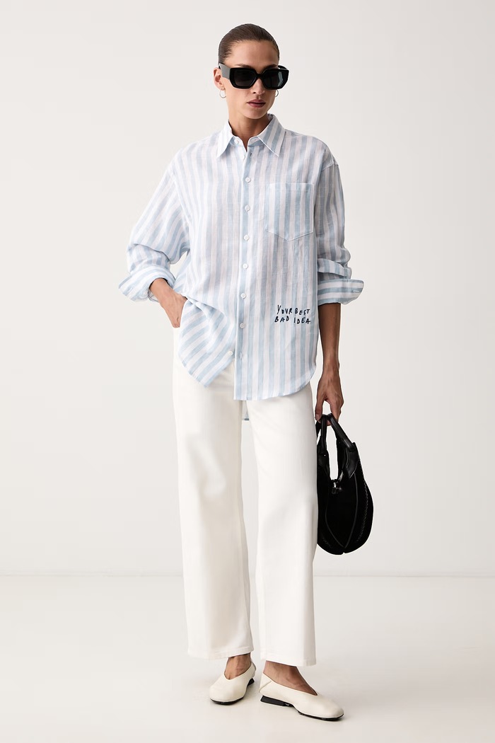 Max&Co. Koszula damska lniana SPUMA 2626116101200 niebieski AW26
