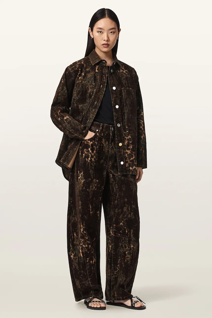 Odzież AllSaints Koszula damska jeansowa EDEN FLOCK W039PF brązowy