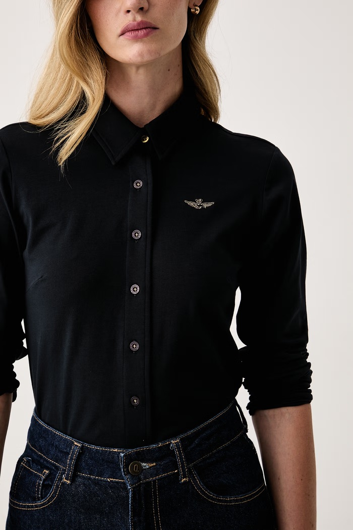 Aeronautica Militare koszula damska z bawełną CA1329DJ00747 granatowy