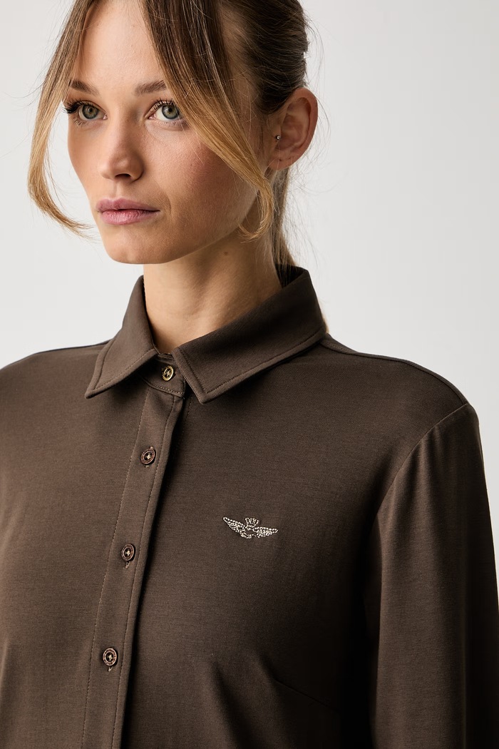 Aeronautica Militare koszula damska z bawełną CA1329DJ00747 brązowy