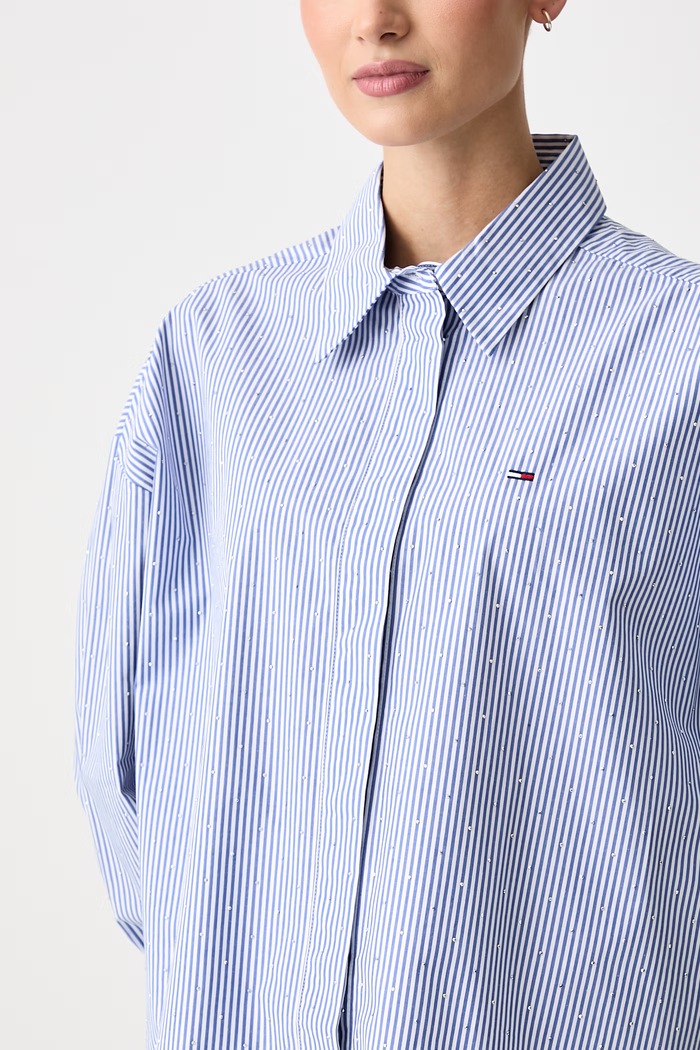 Риза дамска от памук Tommy Jeans DW0DW23440 син