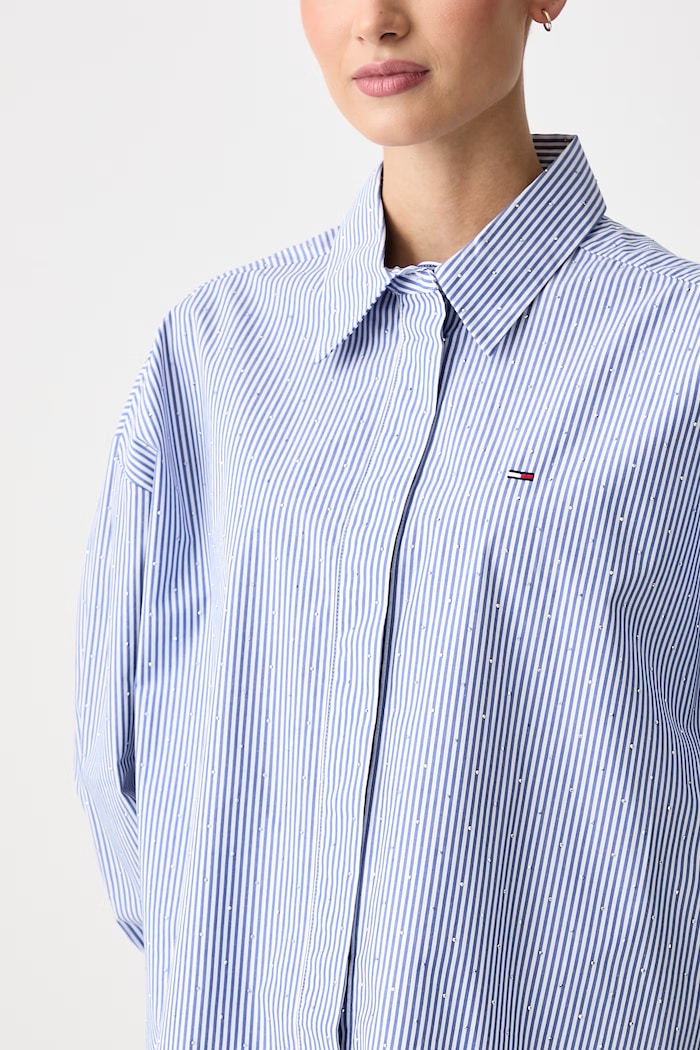 Риза дамска от памук Tommy Jeans DW0DW23440 син