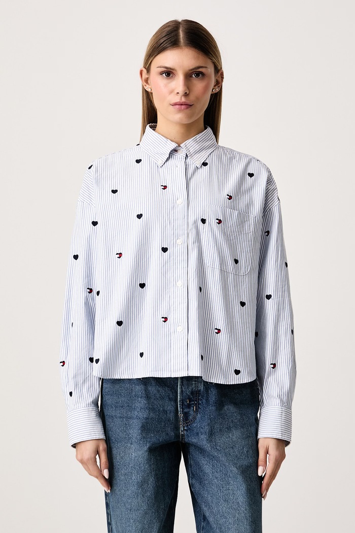 Tommy Jeans Πουκάμισο γυναικείο βαμβακερό μπλε DW0DW23438