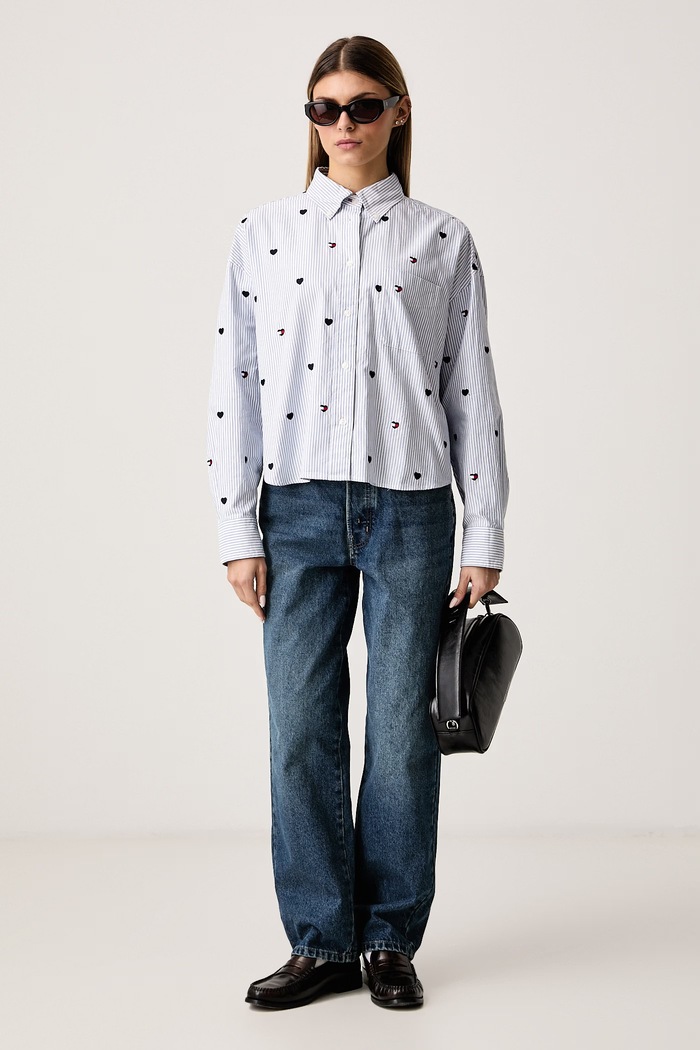 Tommy Jeans Πουκάμισο γυναικείο βαμβακερό DW0DW23438 μπλε AW26