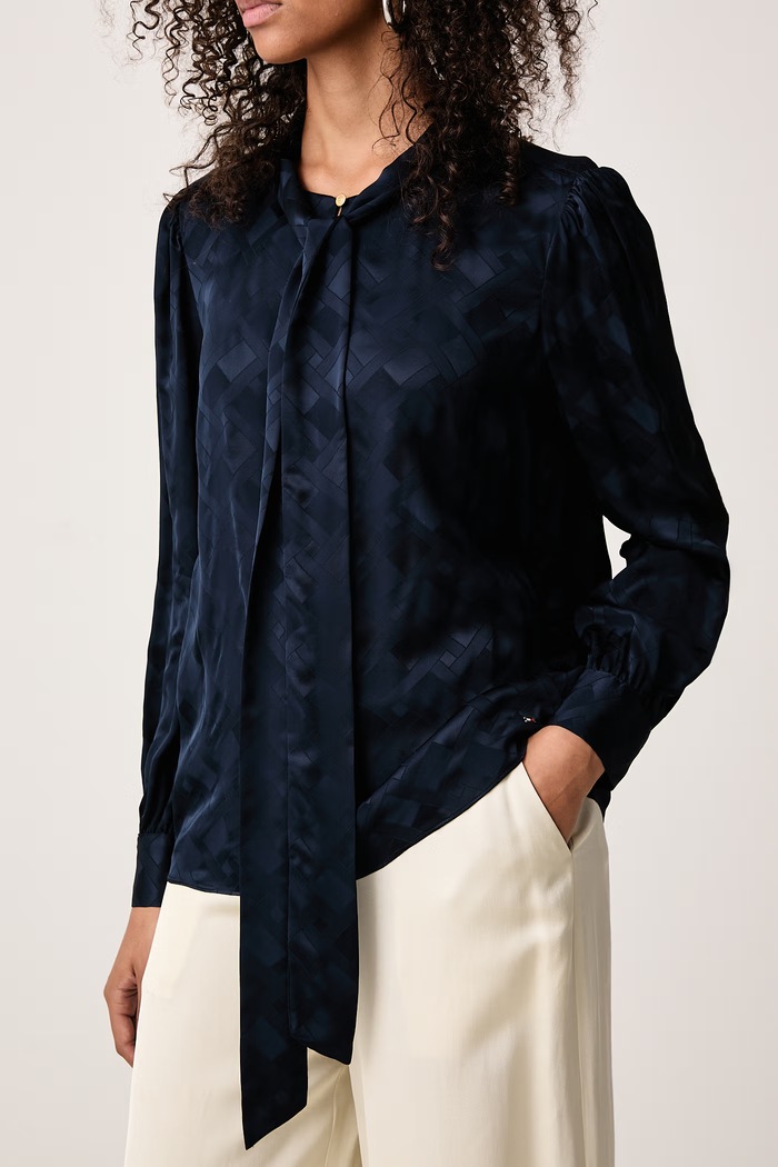 Koszula damska z wiskozy Tommy Hilfiger WW0WW52238 granatowy