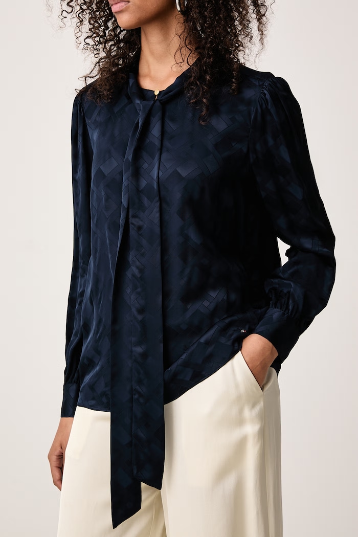 Koszula damska z wiskozy Tommy Hilfiger WW0WW52238 granatowy