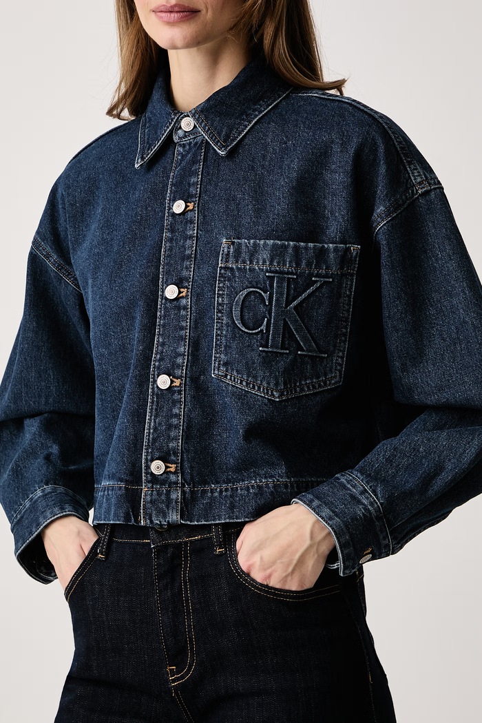 Jakna u stilu košulje ženska traper Calvin Klein Jeans LV047H921G mornarsko plava