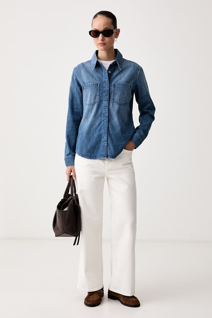 United Colors of Benetton Koszula damska jeansowa 5YU3DQ0F9 niebieski AW26