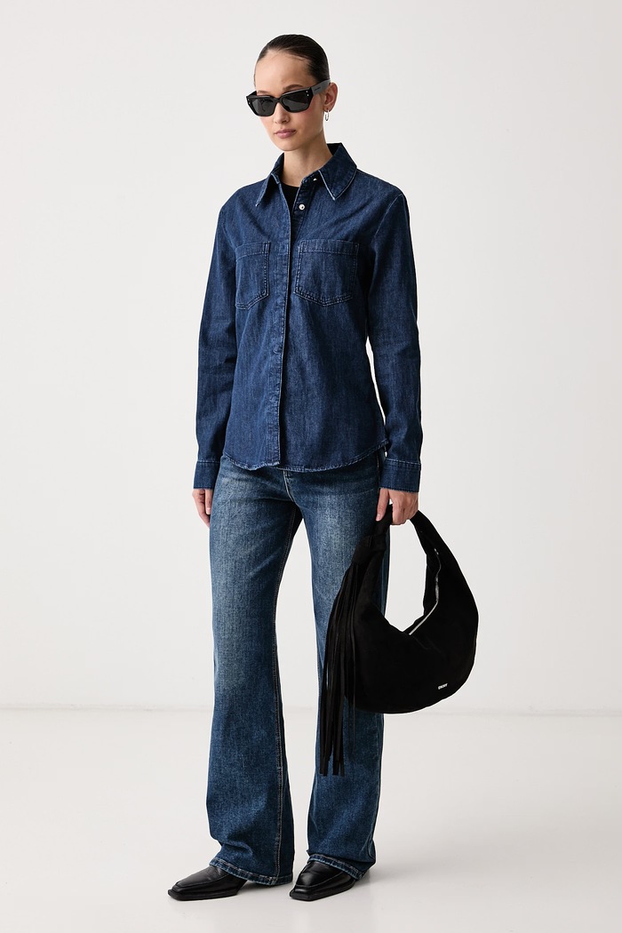 United Colors of Benetton Koszula damska jeansowa 5YU3DQ0F9 granatowy AW26