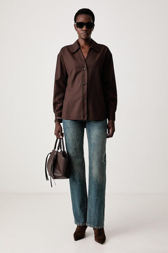 Trussardi Koszula damska z dodatkiem wełny 5024A000742N brązowy AW26