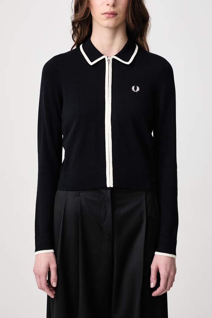 Sweter rozpinany damski z wełną Fred Perry granatowy K3122.608