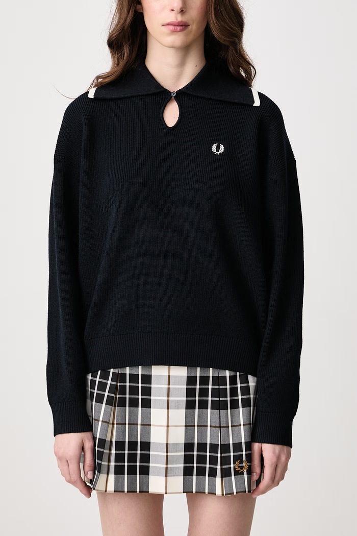 Sweter damski z dodatkiem wełny Fred Perry granatowy K3124.608