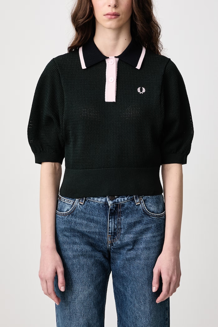 Polo damskie z wełną Fred Perry zielony K3143.Q20
