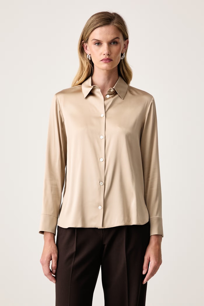 MM by Max Mara koszula damska z jedwabiem MMLNAVETTA beżowy 2626116057600