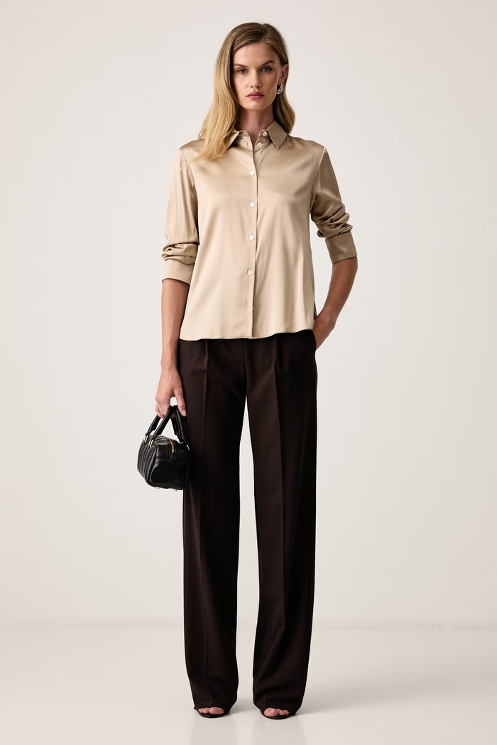MM by Max Mara koszula damska z jedwabiem MMLNAVETTA 2626116057600 beżowy AW26