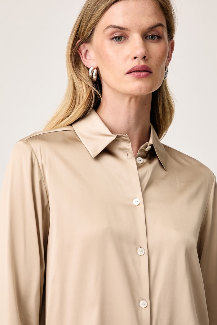 MM by Max Mara koszula damska z jedwabiem MMLNAVETTA beżowy 2626116057600