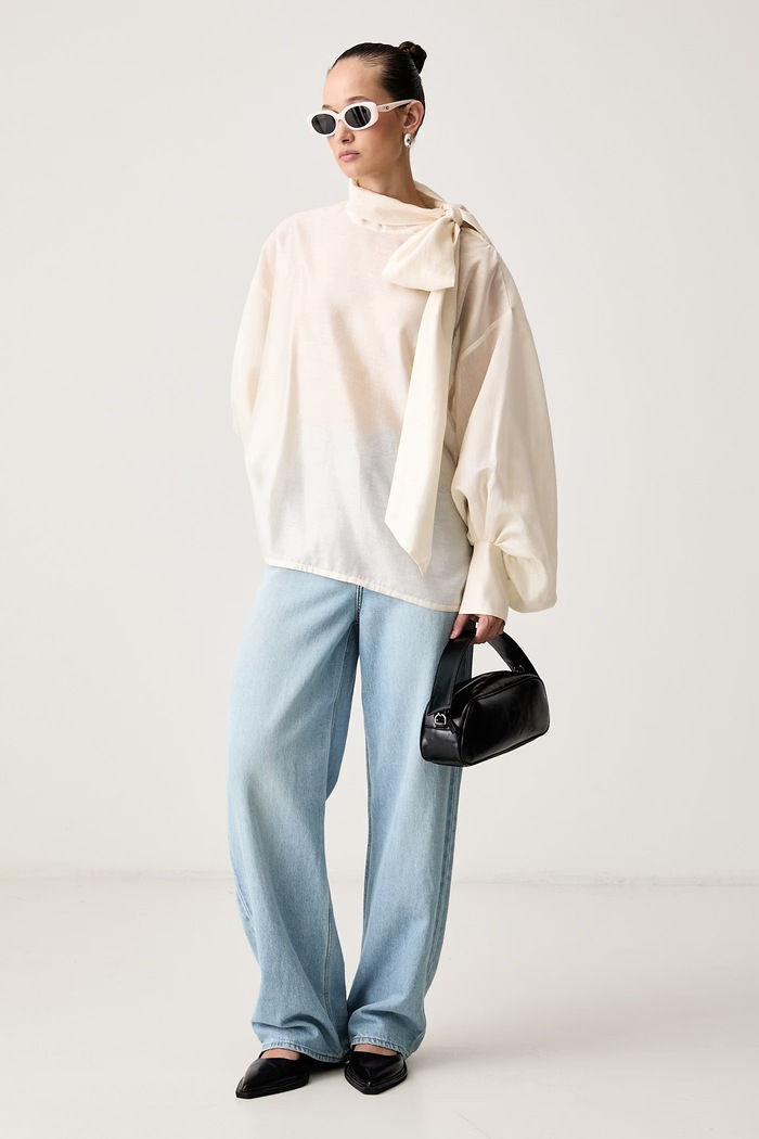 Essentiel Antwerp Bluzka damska z dodatkiem lnu KARISMATIC KARISMATIC.OW01 beżowy AW26