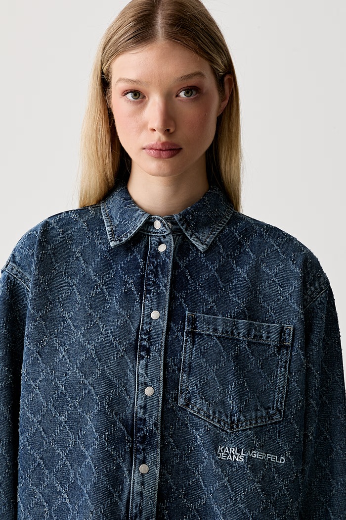 Karl Lagerfeld Jeans риза дамска от деним син B3W11008
