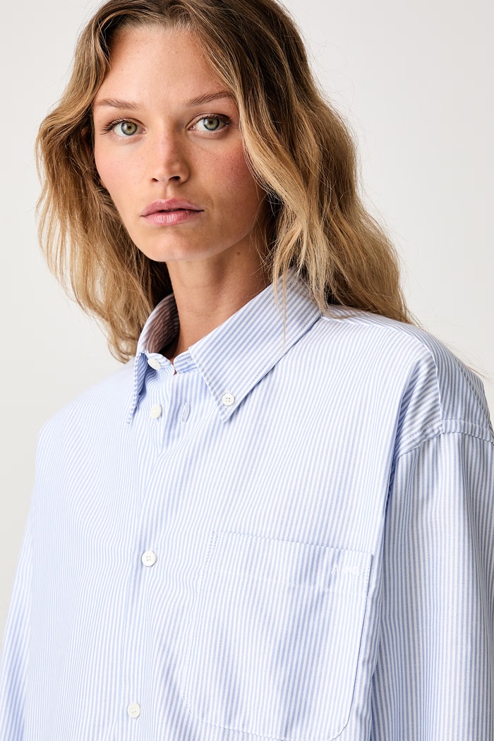 A.P.C. koszula damska bawełniana chemise sophia button down logo niebieski COHOC.F12632