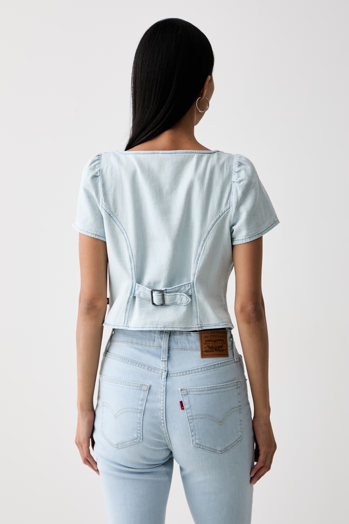 Oblačila Levi's srajčna bluza ženska denim MIETTE SS DENIM 007WW modra