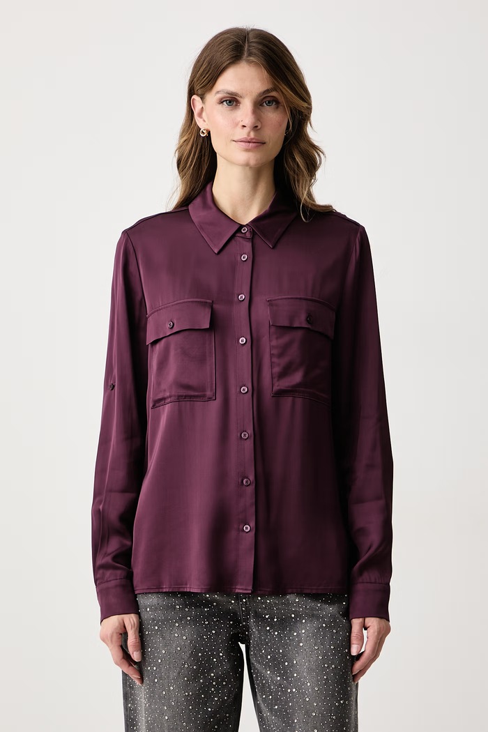 Guess Koszula damska z wiskozy ANNAMARIA bordowy W6BH55.W4295