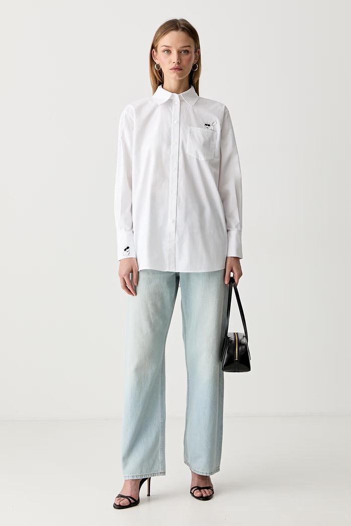 Karl Lagerfeld srajca ženska bombažna IKON B3W11034 bela AW26