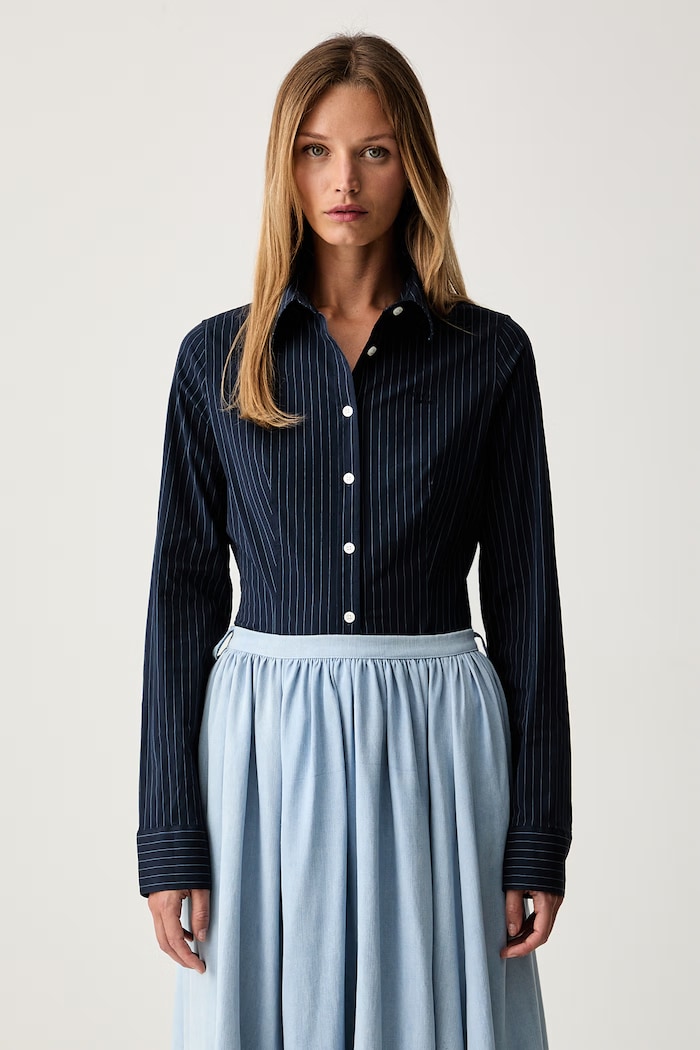 Guess Jeans рубашка для женщин из хлопка с эластаном тёмно-синий W6YH11.W2835