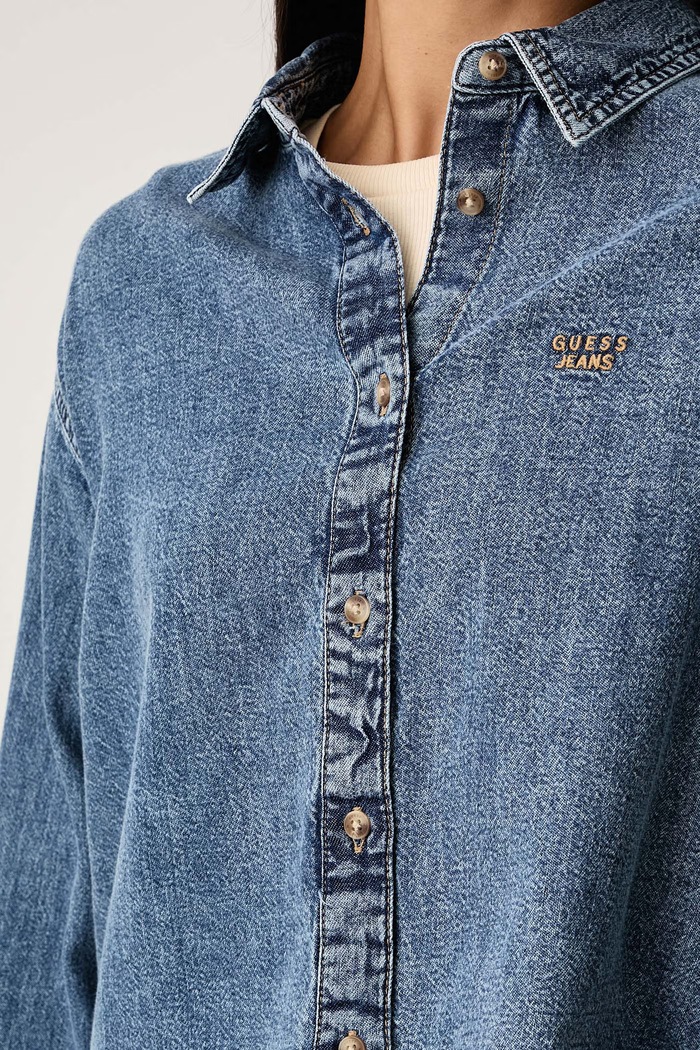 Košulja za žene traper Guess Jeans W6YH02.D1191 plava