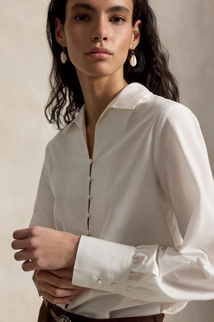 Polo Ralph Lauren koszula damska z dodatkiem jedwabiu biały 211B17605
