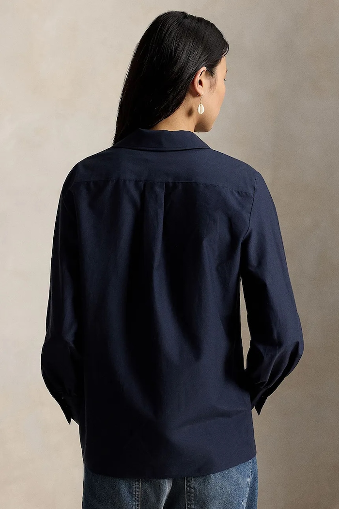 Polo Ralph Lauren Koszula damska z dodatkiem jedwabiu 211B17605 granatowy AW26