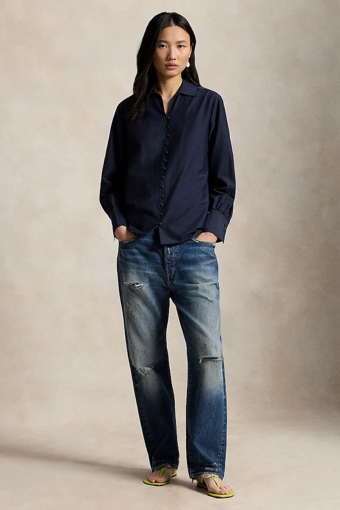 Odzież Polo Ralph Lauren Koszula damska z dodatkiem jedwabiu 211B17605 granatowy