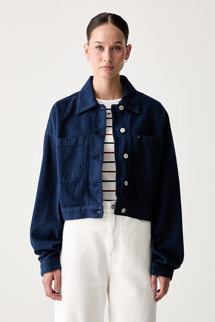 Tommy Jeans πουκάμισο γυναικείο βαμβακερό σκούρο μπλε DW0DW23489
