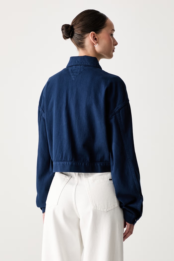 Ρούχα Tommy Jeans πουκάμισο γυναικείο βαμβακερό DW0DW23489 σκούρο μπλε