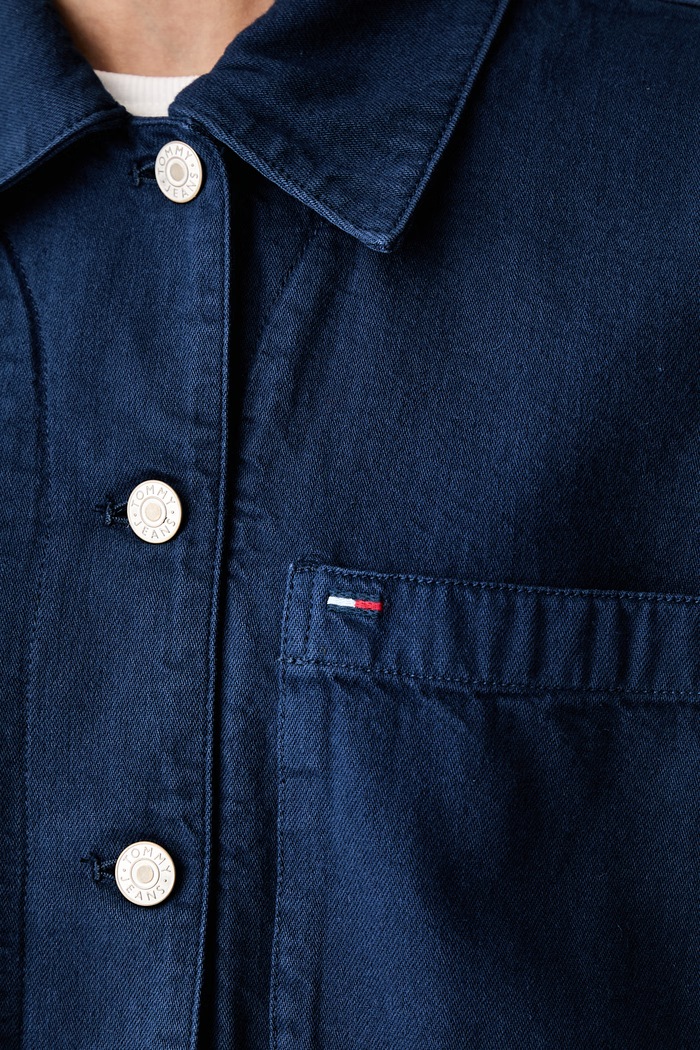 Tommy Jeans πουκάμισο γυναικείο βαμβακερό DW0DW23489 σκούρο μπλε