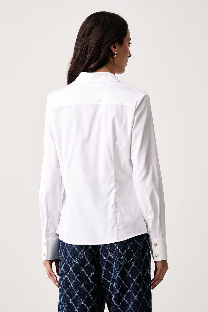 Îmbrăcăminte Guess Cămașă pentru femei din bumbac cu elastan NEW CATE W6YH10.W2752 alb