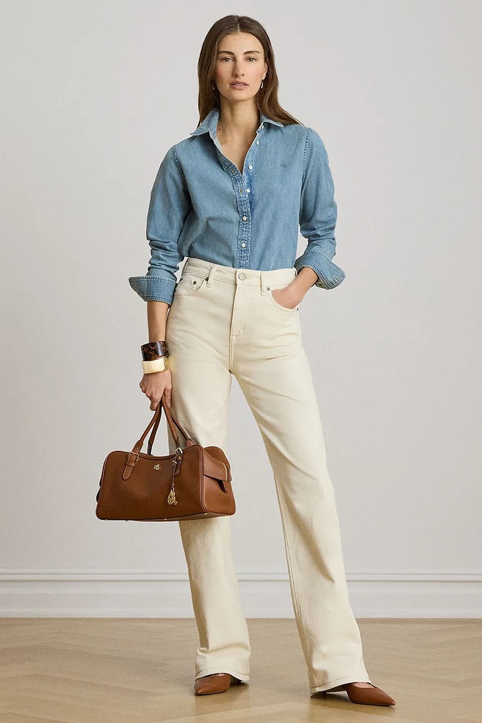 Odzież Lauren Ralph Lauren koszula damska jeansowa 200P14149 niebieski