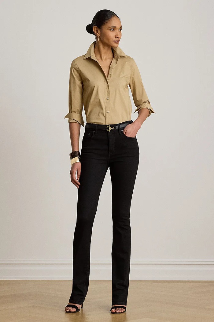 Oblečení Lauren Ralph Lauren košile dámská s bavlnou 200P13968 béžová