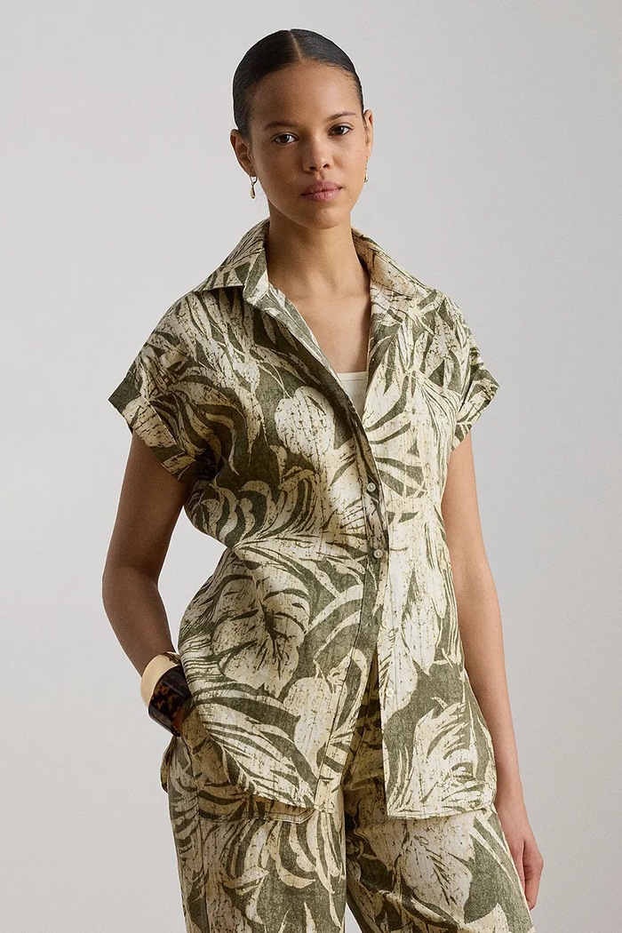 Lauren Ralph Lauren košile dámská lněná zelená 200P13839