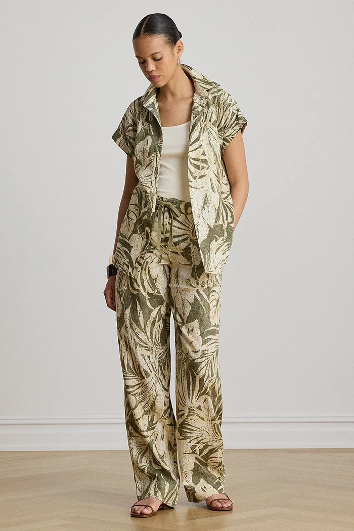 Oblečení Lauren Ralph Lauren košile dámská lněná 200P13839 zelená