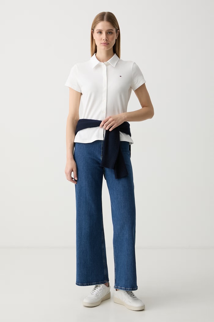 Tommy Hilfiger srajca ženska bombažna z elastanom WW0WW49922 bela AW26