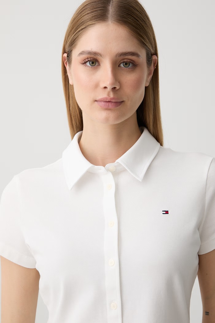 Tommy Hilfiger srajca ženska bombažna z elastanom bela WW0WW49922